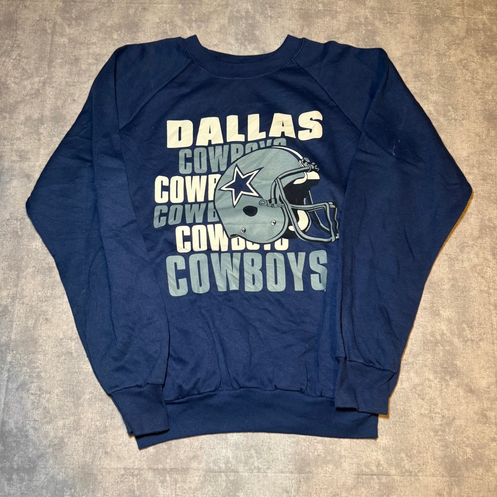 Vintage Dallas Cowboys Sweatshirt Garan Navy Blue NFL Made in USA Mens Medium